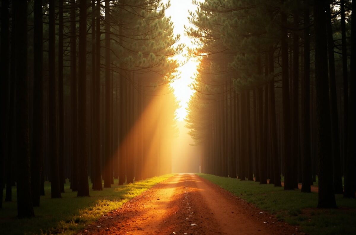 Chemin en forêt vers la lumière